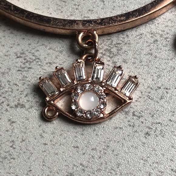 Rose Gold Evil Eye Star Moon Charm Bangle Bracelet - Picture 5 of 6